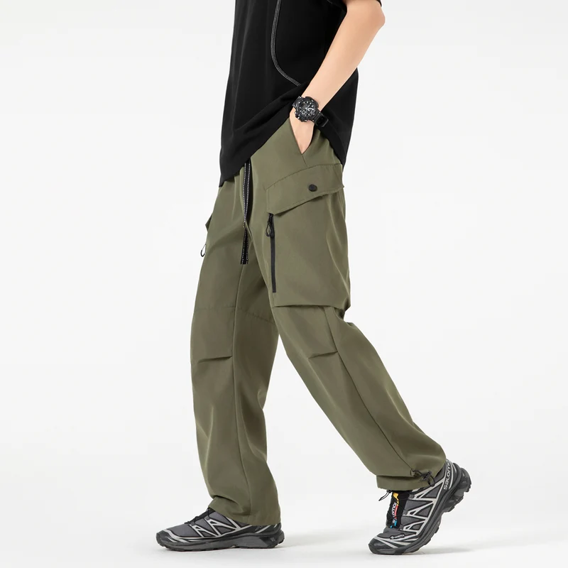 Unisex Weite technische Cargo-Hose mit Multifachtaschen, Tunnelzug und verstellbaren Beinabschlüssen Drune