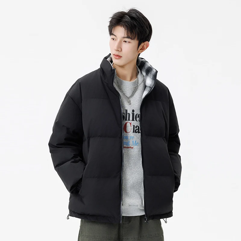Unisex Wattierte Übergangsjacke mit kariertem Innenfutter und Stehkragen Drune