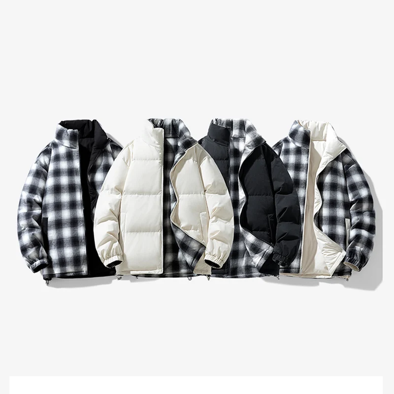 Unisex Wattierte Übergangsjacke mit kariertem Innenfutter und Stehkragen Drune