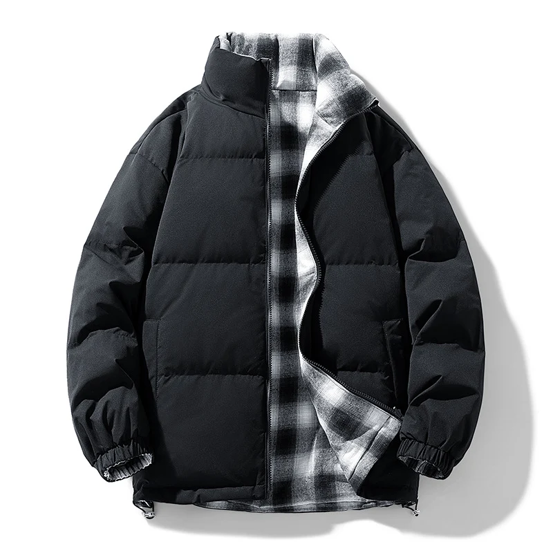 Unisex Wattierte Übergangsjacke mit kariertem Innenfutter und Stehkragen Drune