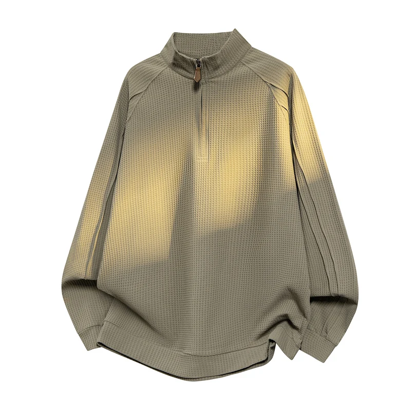 Unisex Waffelstruktur-Halbzip-Pullover mit Stehkragen und Oversized-Schnitt Drune