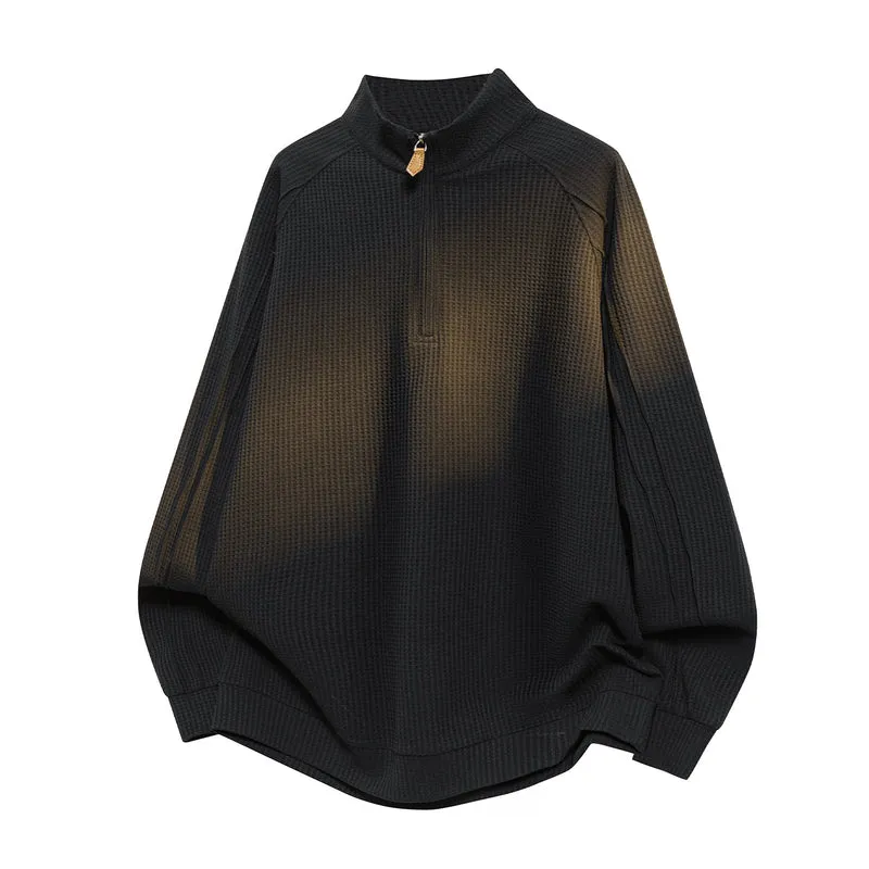 Unisex Waffelstruktur-Halbzip-Pullover mit Stehkragen und Oversized-Schnitt Drune