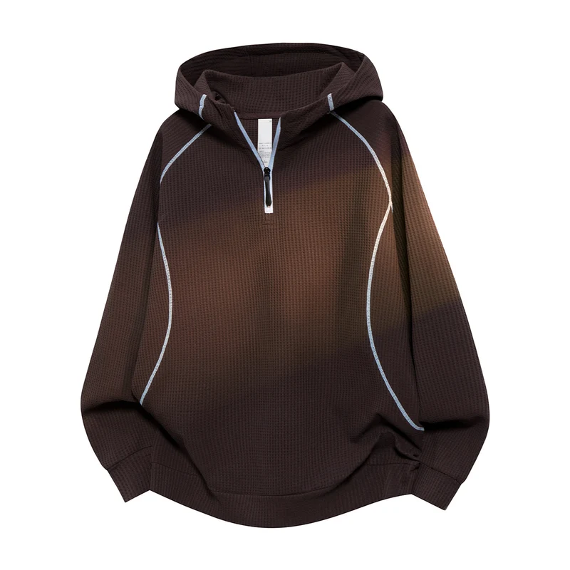 Unisex Oversize Waffelstruktur-Halbzip-Hoodie mit Raglanärmeln und Kontrastpaspeln Drune