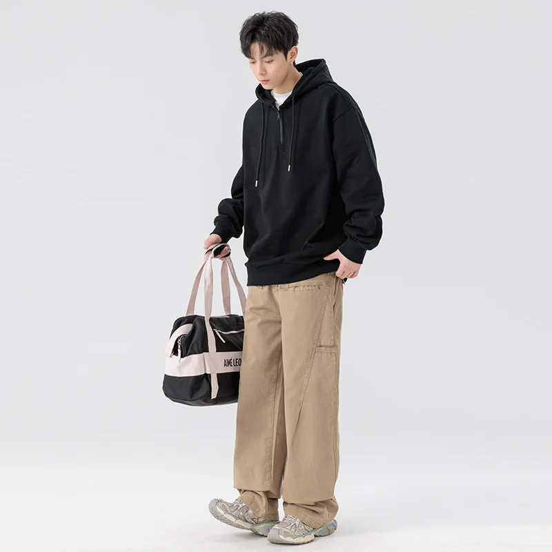 Unisex Oversize Kapuzenpullover mit Halbzip, Fleece-Innenfutter und geripptem Saum Drune