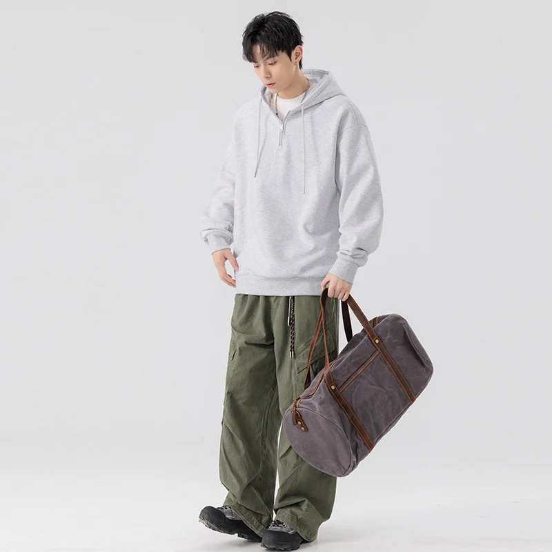 Unisex Oversize Kapuzenpullover mit Halbzip, Fleece-Innenfutter und geripptem Saum Drune