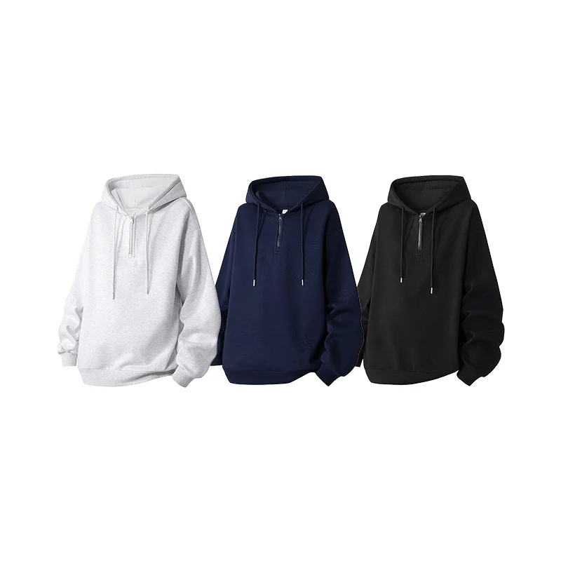 Unisex Oversize Kapuzenpullover mit Halbzip, Fleece-Innenfutter und geripptem Saum Drune