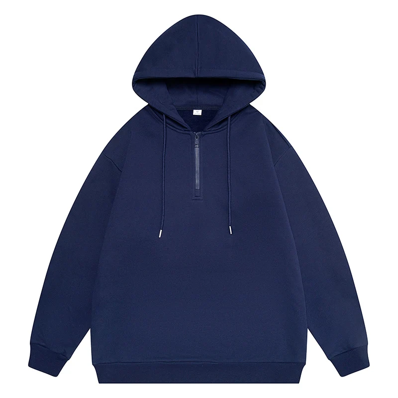 Unisex Oversize Kapuzenpullover mit Halbzip, Fleece-Innenfutter und geripptem Saum Drune