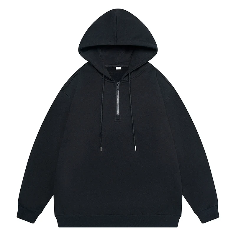Unisex Oversize Kapuzenpullover mit Halbzip, Fleece-Innenfutter und geripptem Saum Drune