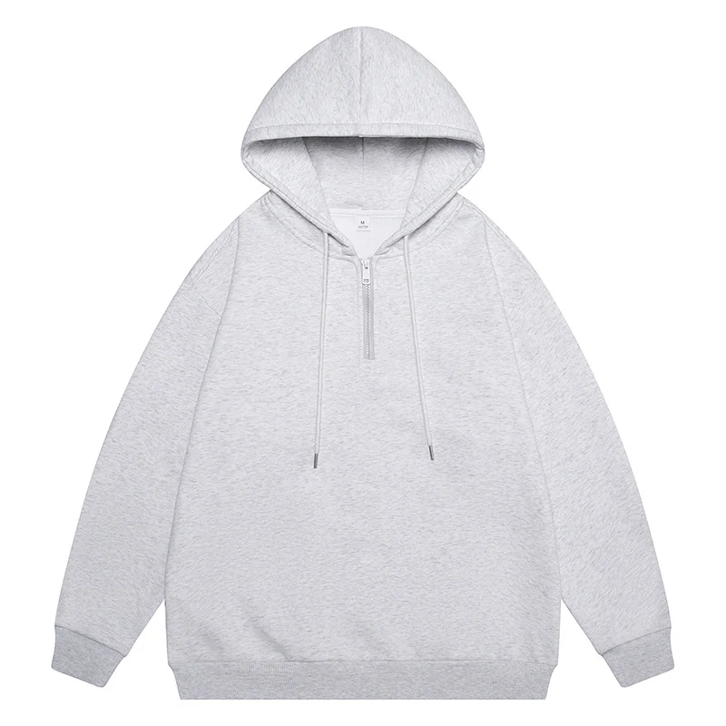 Unisex Oversize Kapuzenpullover mit Halbzip, Fleece-Innenfutter und geripptem Saum Drune