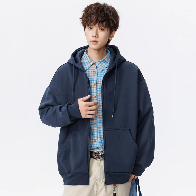 Unisex Oversize Kapuzen-Sweatjacke mit durchgehendem Reißverschluss, Kängurutaschen und gerippten Bündchen Drune