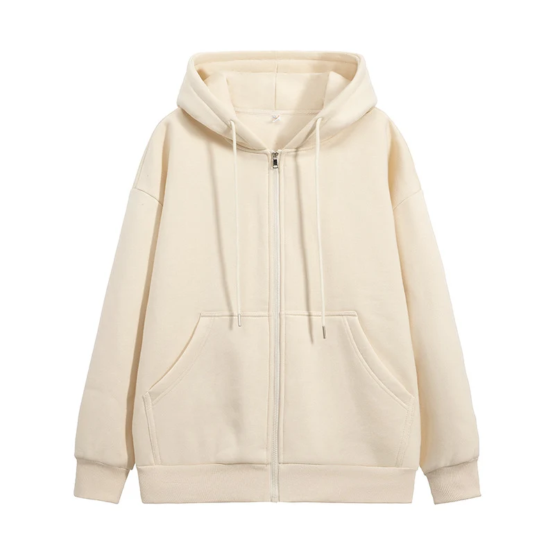 Unisex Oversize Kapuzen-Sweatjacke mit durchgehendem Reißverschluss, Kängurutaschen und gerippten Bündchen Drune