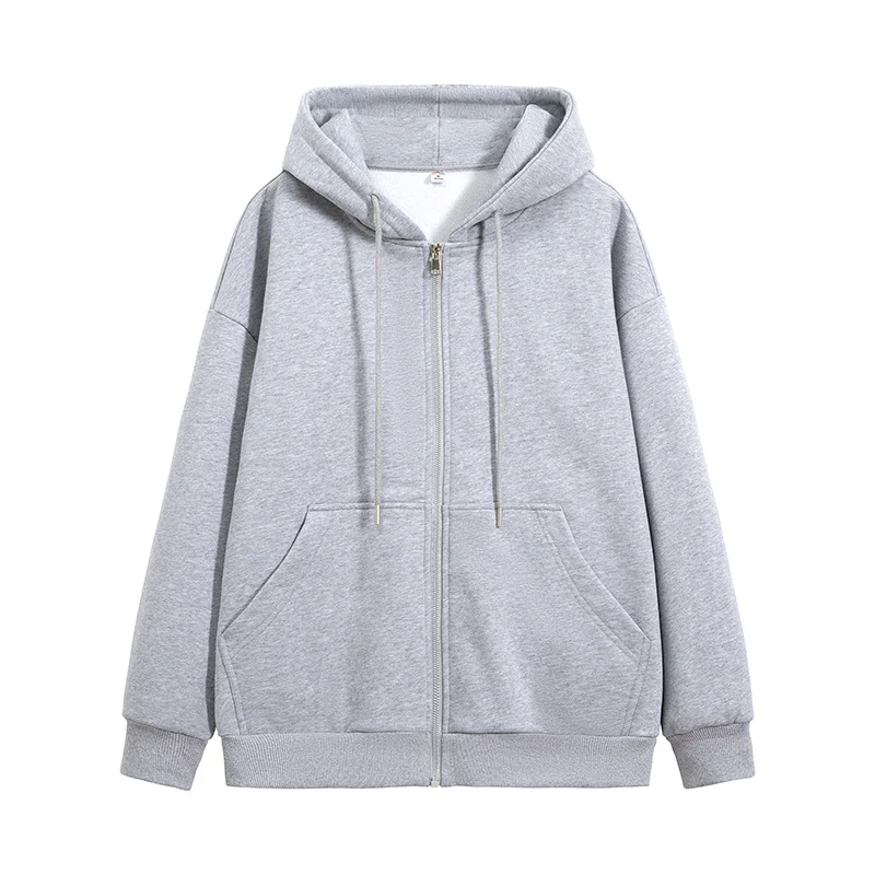 Unisex Oversize Kapuzen-Sweatjacke mit durchgehendem Reißverschluss, Kängurutaschen und gerippten Bündchen Drune