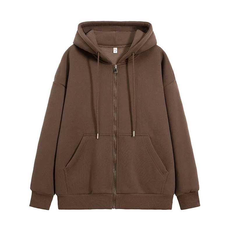 Unisex Oversize Kapuzen-Sweatjacke mit durchgehendem Reißverschluss, Kängurutaschen und gerippten Bündchen Drune