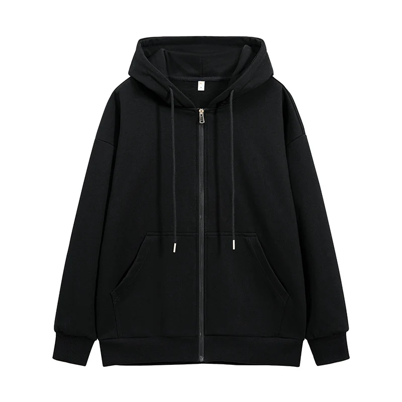 Unisex Oversize Kapuzen-Sweatjacke mit durchgehendem Reißverschluss, Kängurutaschen und gerippten Bündchen Drune