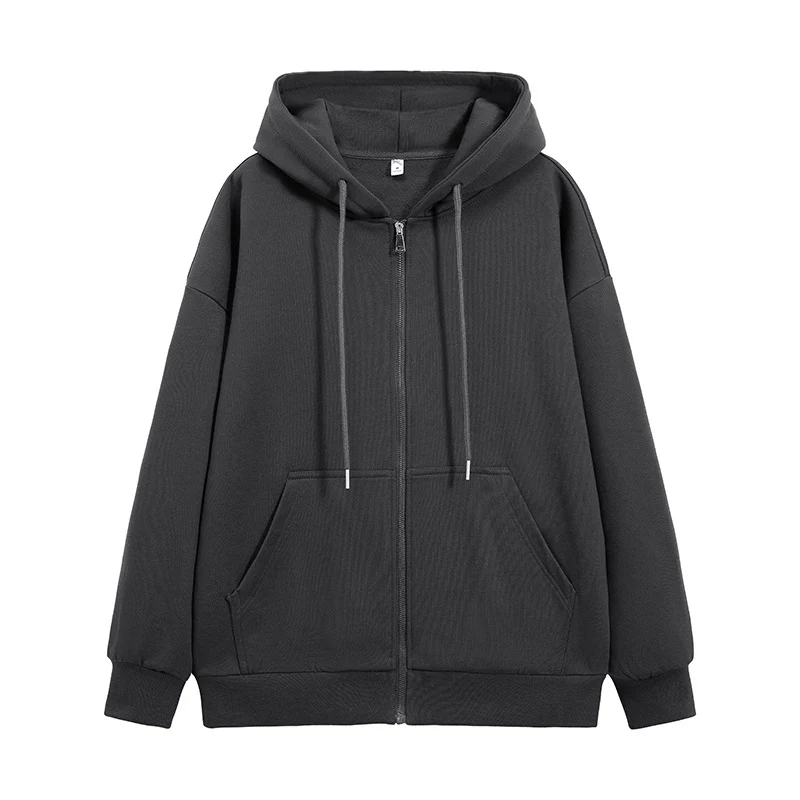 Unisex Oversize Kapuzen-Sweatjacke mit durchgehendem Reißverschluss, Kängurutaschen und gerippten Bündchen Drune