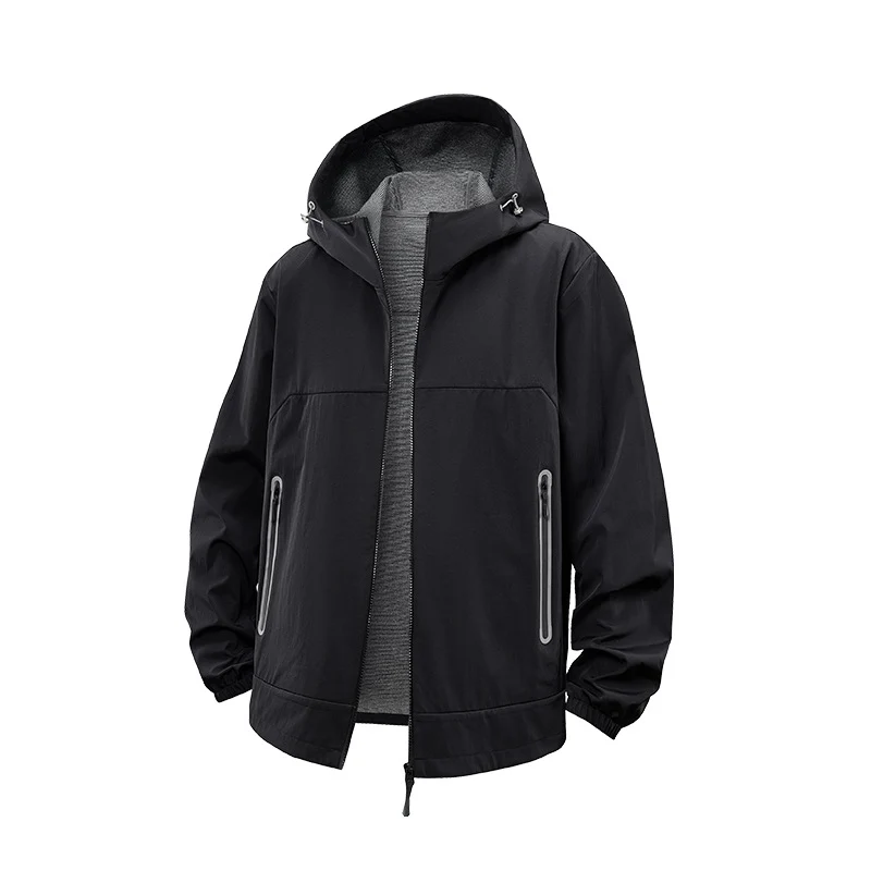 Unisex Leichte Wind- und Fleecegefütterte Kapuzenjacke mit Zwei-Wege-Reißverschluss Drune