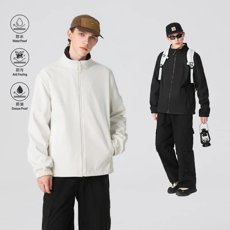 Unisex Leichte Softshell-Jacke mit Stehkragen, durchgehendem Reißverschluss und Ärmeltasche Drune