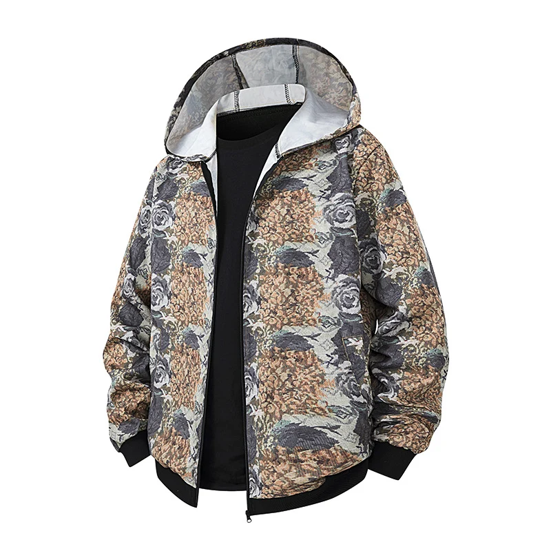 Unisex Leichte Kapuzenjacke im Ethno-Print mit durchgehendem Reißverschluss Drune