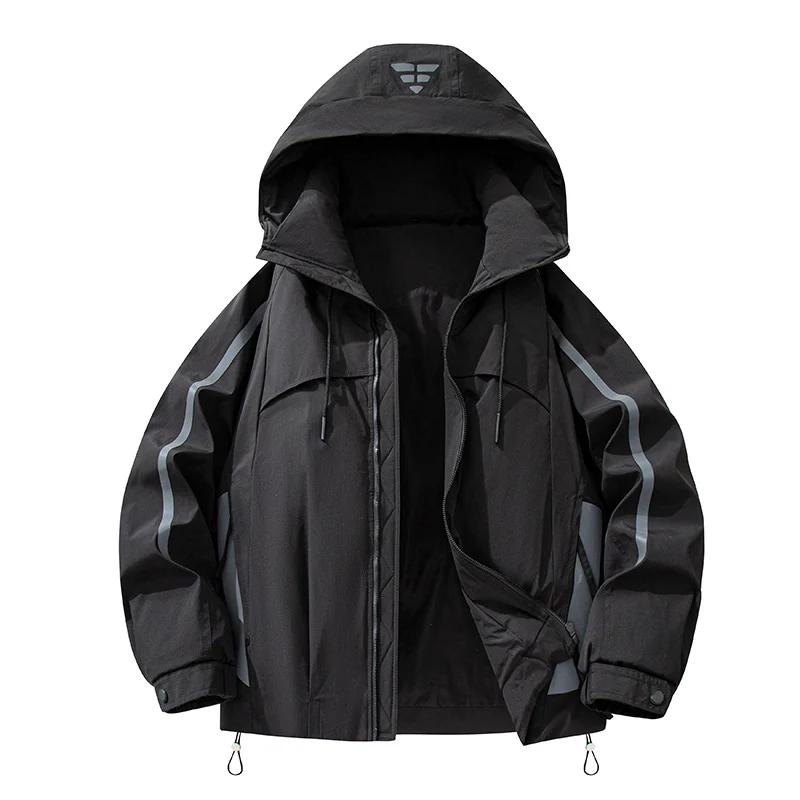 Unisex gefütterte Outdoor-Utility-Jacke mit Kapuze und reflektierenden Streifen Drune