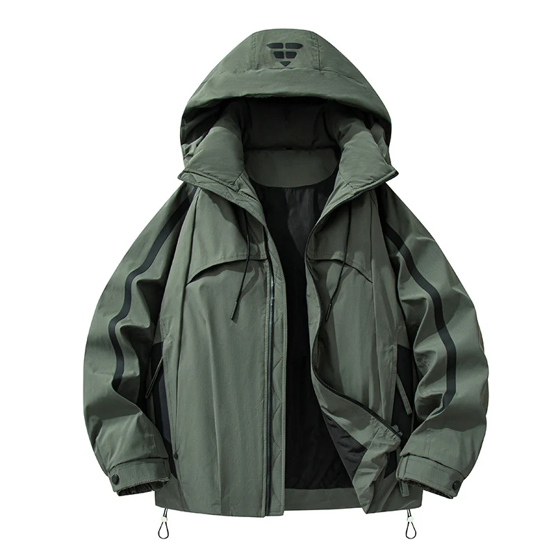 Unisex gefütterte Outdoor-Utility-Jacke mit Kapuze und reflektierenden Streifen Drune
