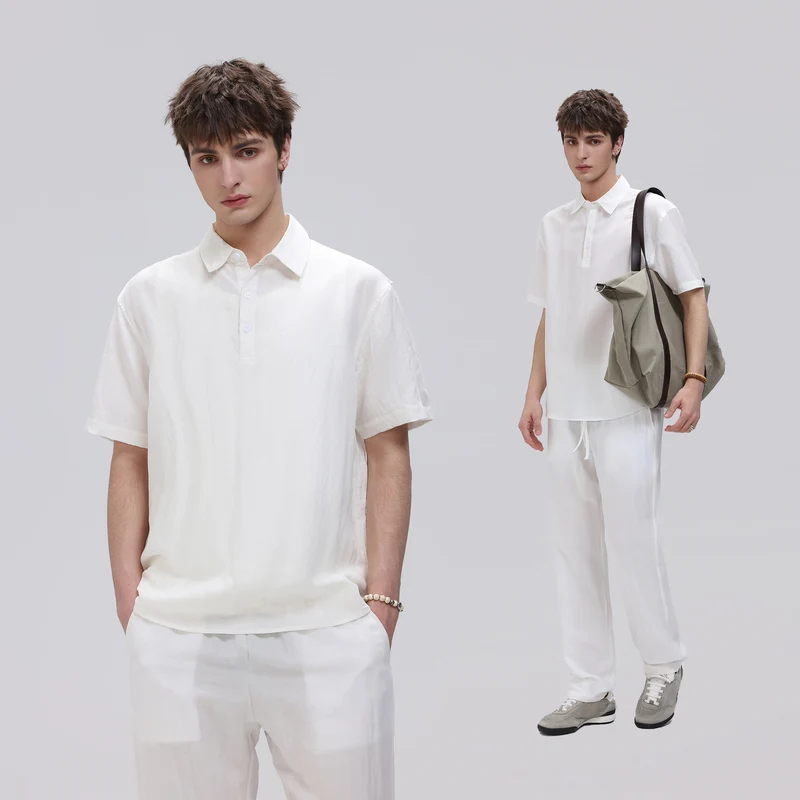 Herren Zweiteiliges Lounge-Set aus leichtem Baumwollmix mit Polokragen und Gummizughose Drune
