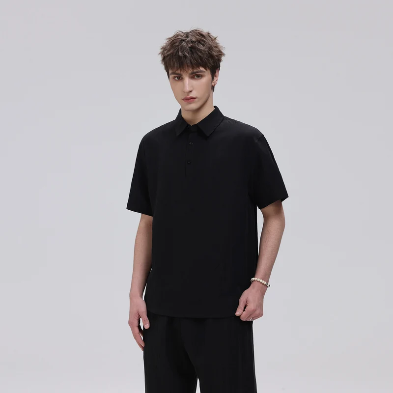 Herren Zweiteiliges Lounge-Set aus leichtem Baumwollmix mit Polokragen und Gummizughose Drune