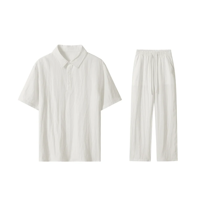 Herren Zweiteiliges Lounge-Set aus leichtem Baumwollmix mit Polokragen und Gummizughose Drune