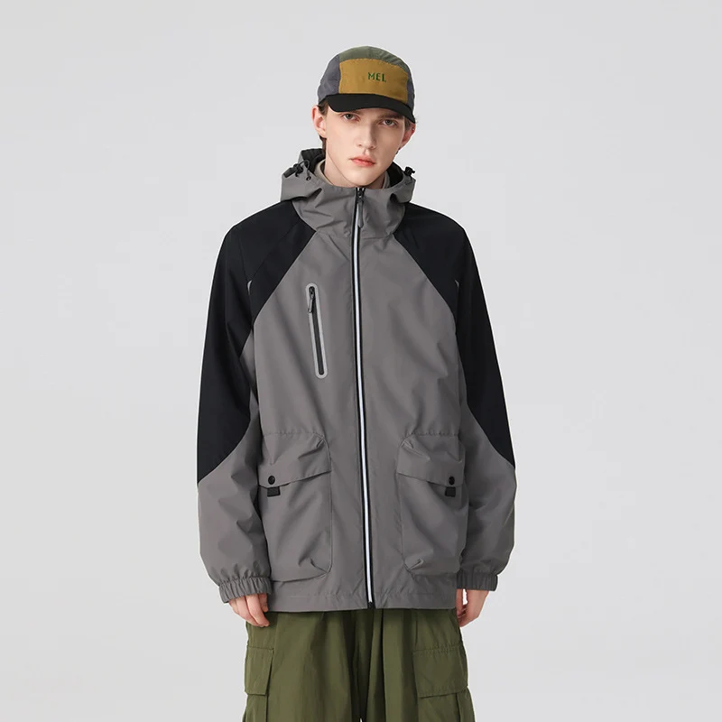 Herren zweilagige technische Regenjacke mit verstellbarer Kapuze und verschweißten Nähten Drune