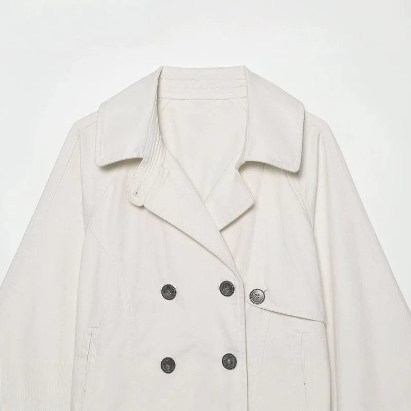Damen Kurzes Doppelreihiges Trench‑Cape mit weitem Kragen und dreiviertel Ärmeln Drune