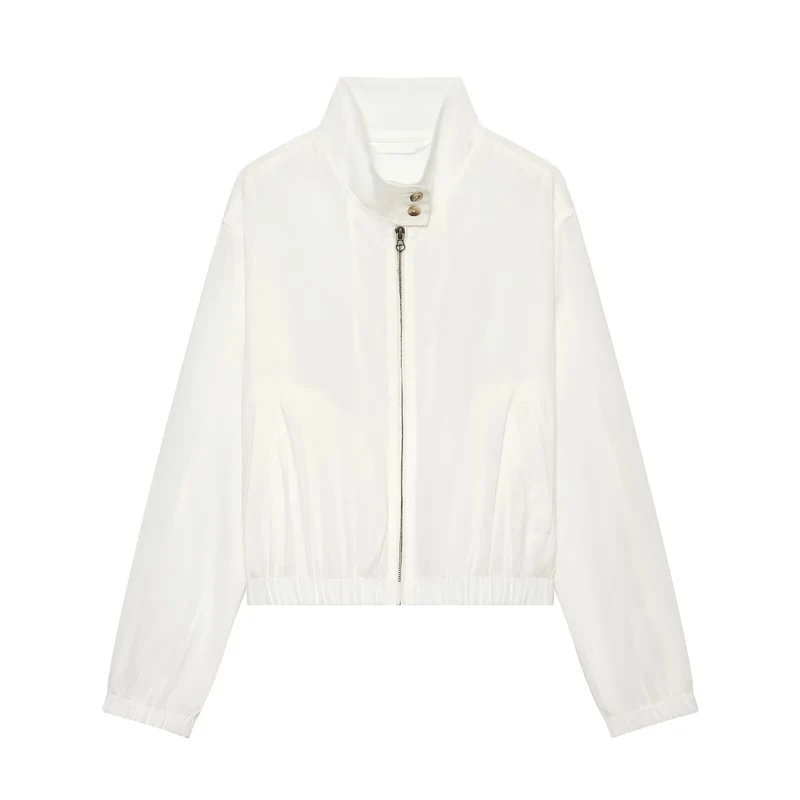 Damen Kurzerblouson im minimalistischen Clean‑Look mit hohem Stehkragen und elastischem Bund Drune