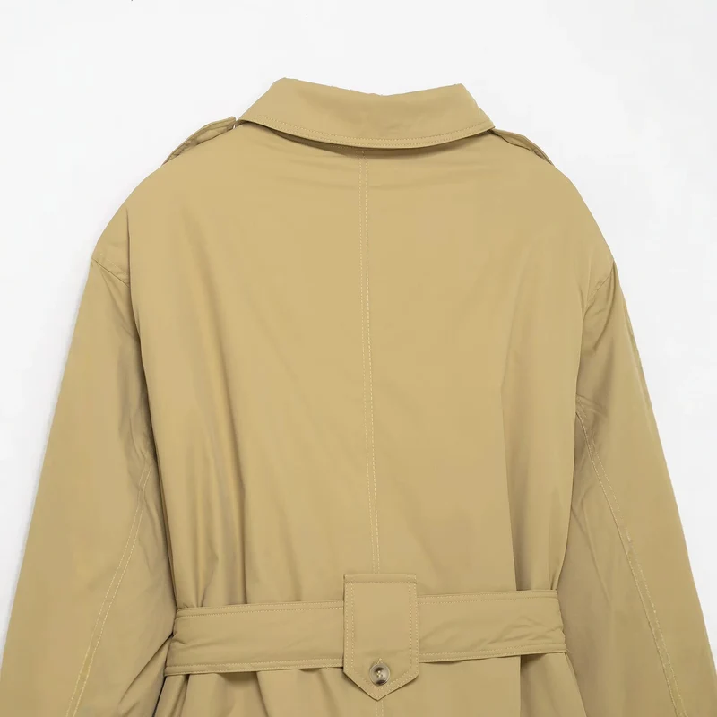 Damen Kurzer Trenchcoat mit Taillengürtel und Schulterklappen Drune