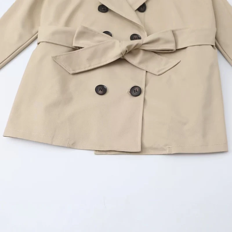 Damen Kurzer Taillierter Trench‑Blouson mit Kapuzenkragen, Schleifenbindegürtel und Raglanärmeln Drune