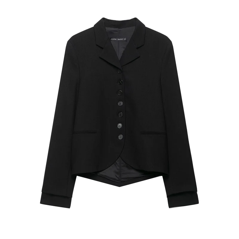 Damen Kurzer taillierter Blazer mit asymmetrischem Saum und durchgehender Knopfleiste Drune