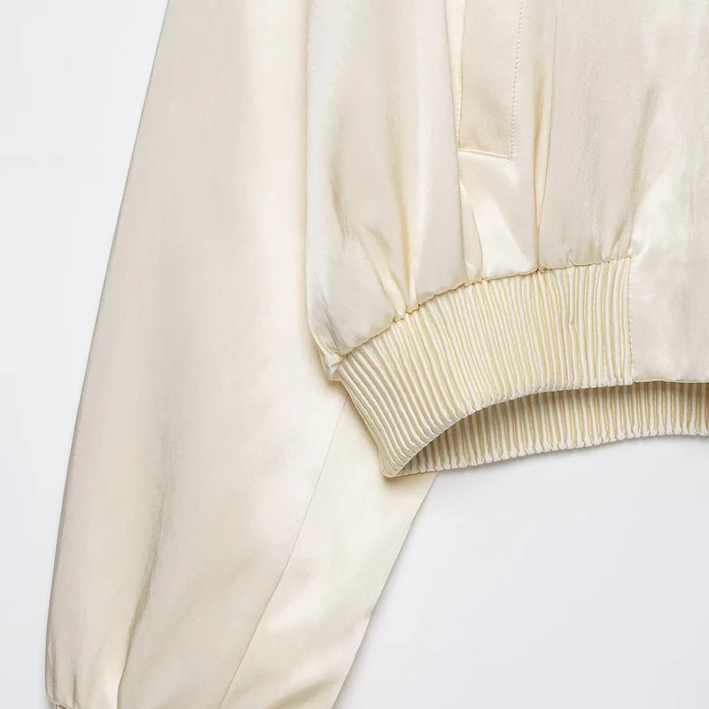 Damen Kurzer Satin-Bomber mit Oversize-Ballonärmeln und Rippkragen Drune