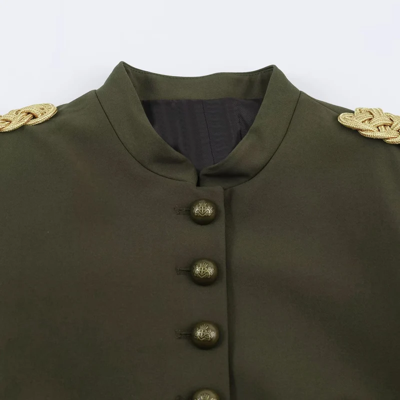 Damen Kurzer Militärblazer mit Stehkragen, goldverzierten Epauletten und dekorativen Knoten Drune