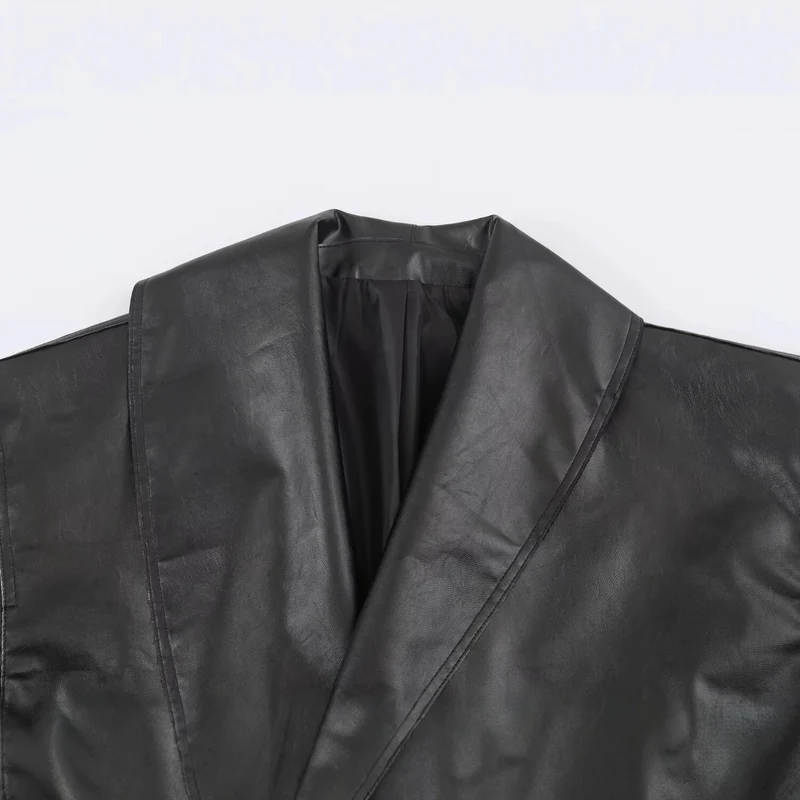 Damen Kurzer Kunstleder-Blouson mit übergroßem Schalkragen und Taillenriemen Drune