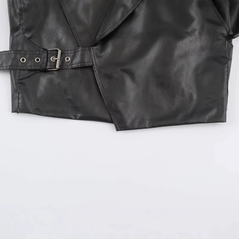 Damen Kurzer Kunstleder-Blouson mit übergroßem Schalkragen und Taillenriemen Drune