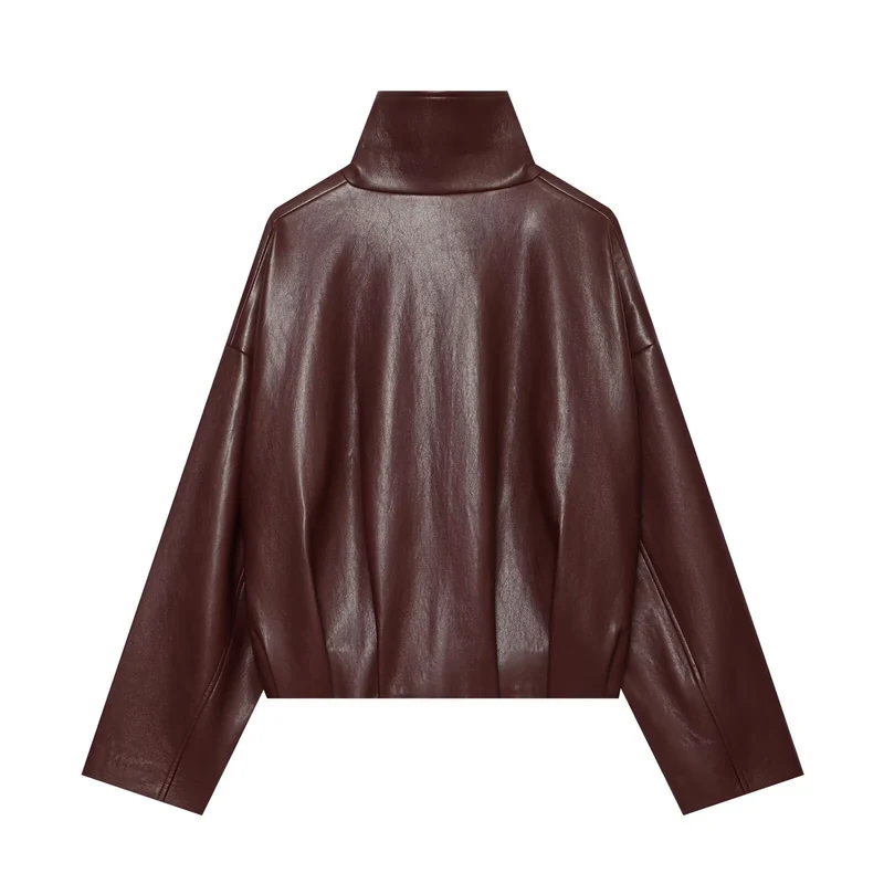 Damen Kurzer Kunstleder-Blouson mit hochabschließendem Stehkragen und Reißverschluss Drune