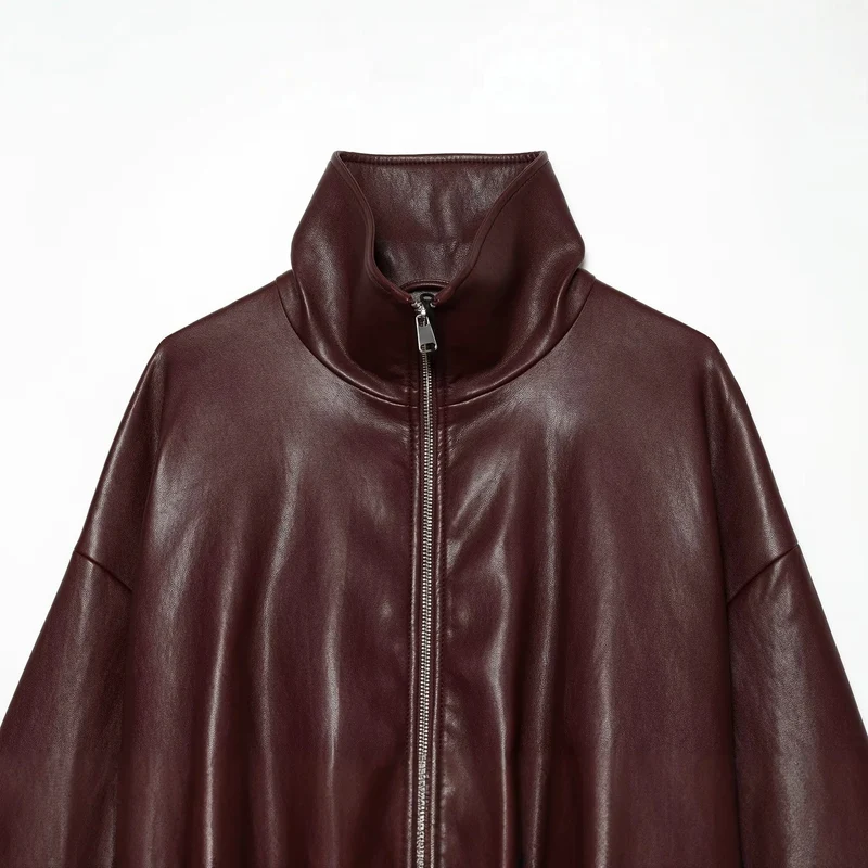 Damen Kurzer Kunstleder-Blouson mit hochabschließendem Stehkragen und Reißverschluss Drune