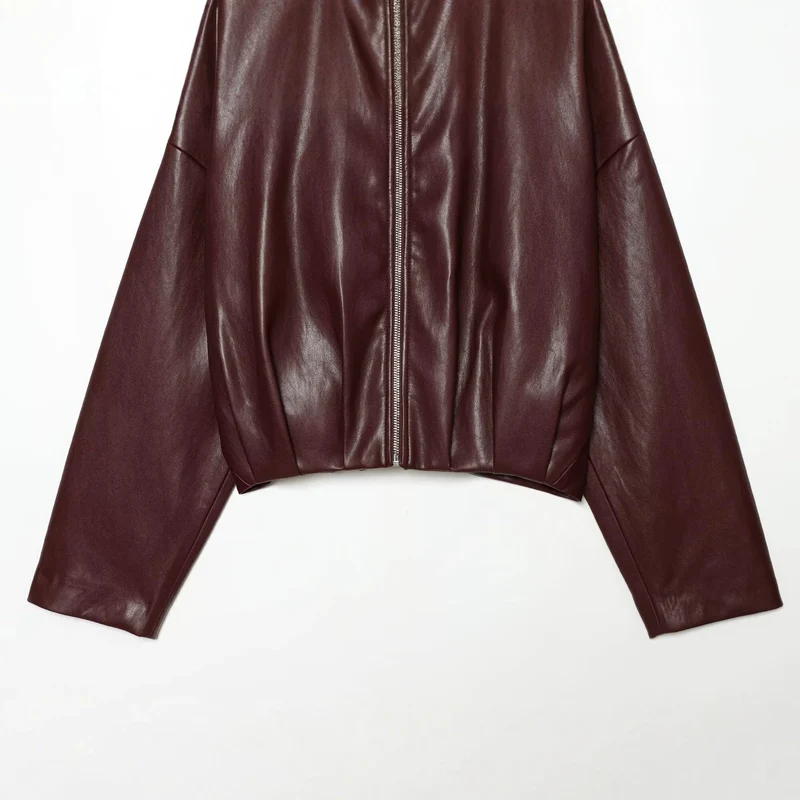 Damen Kurzer Kunstleder-Blouson mit hochabschließendem Stehkragen und Reißverschluss Drune