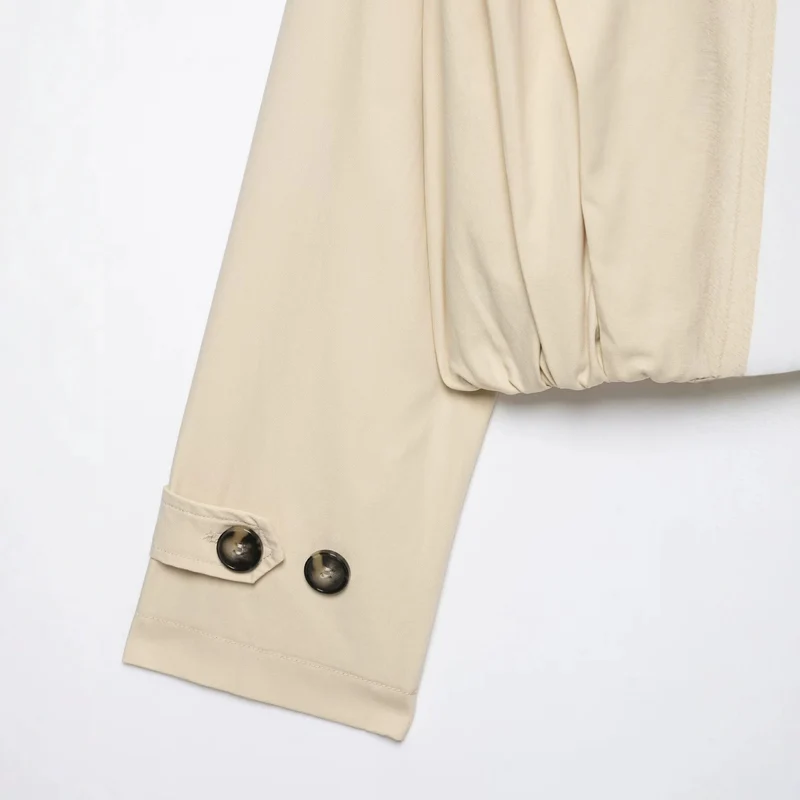 Damen Kurzer Doppelreihiger Trenchblouson mit Stehkragen, Epauletten und elastischem Saum Drune