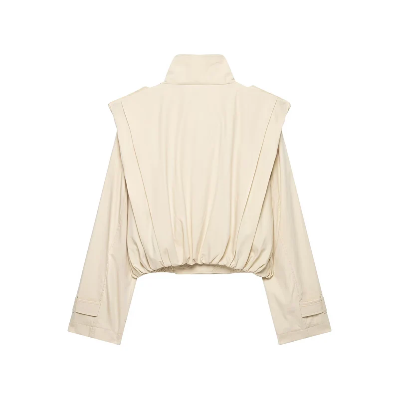 Damen Kurzer Doppelreihiger Trenchblouson mit Stehkragen, Epauletten und elastischem Saum Drune