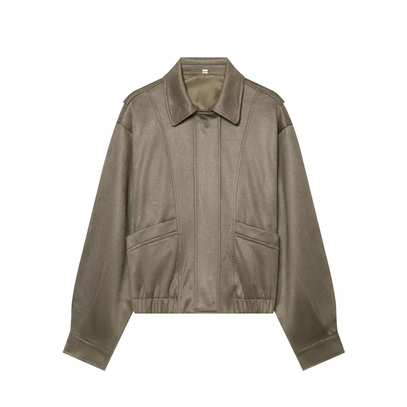 Damen Kurzer Boxy‑Blouson in Velourslederoptik mit Pattentaschen Drune