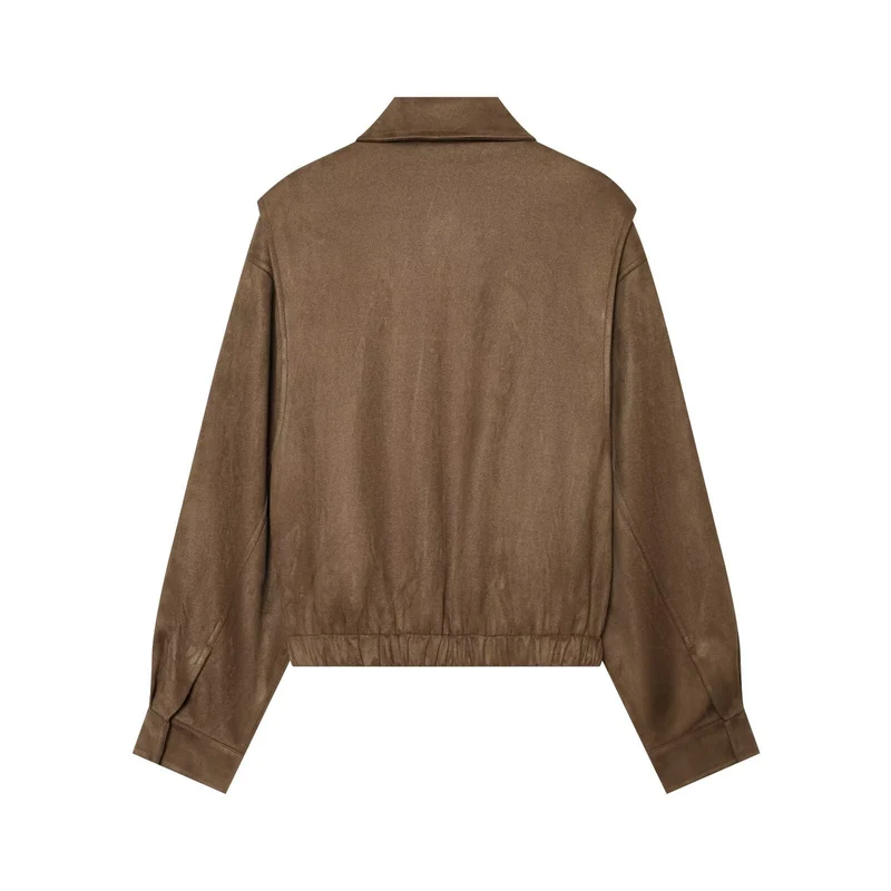 Damen Kurzer Boxy‑Blouson in Velourslederoptik mit Pattentaschen Drune