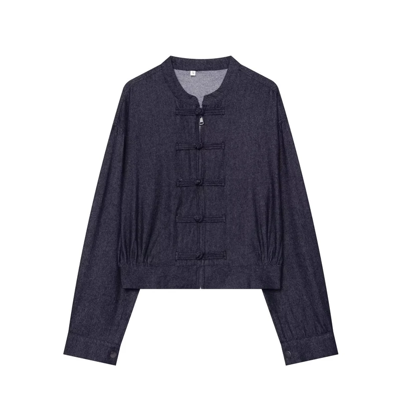 Damen Kurzer Blouson im China‑Stil mit Stehkragen und Zierknoten Drune