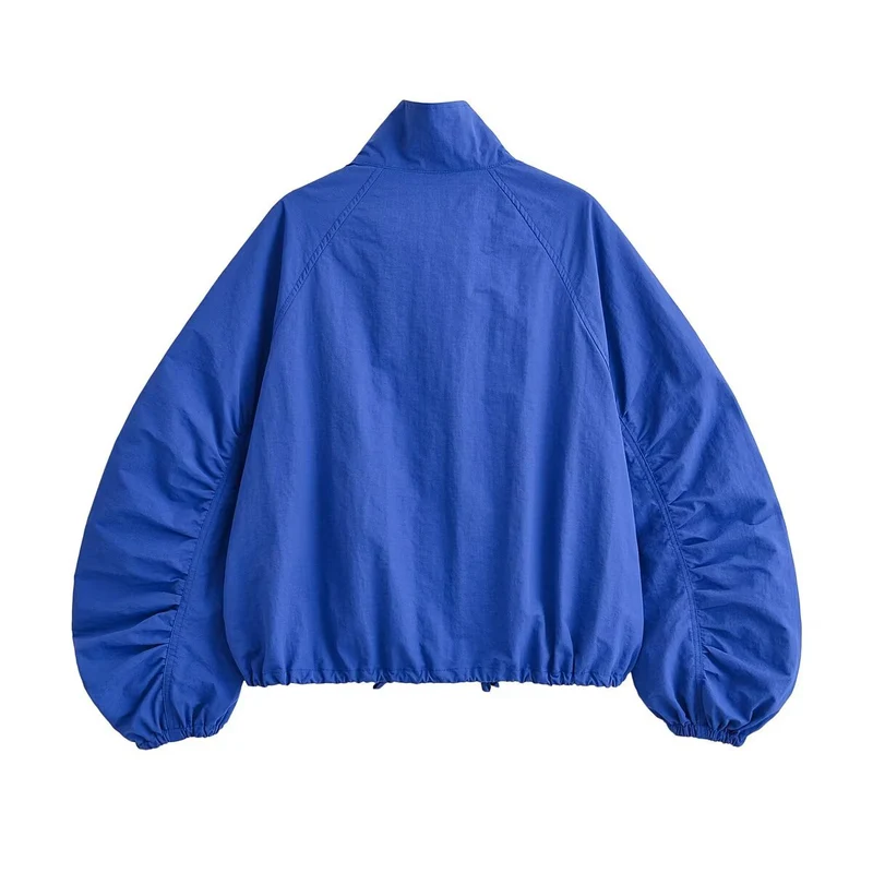 Damen Kurze Windjacke mit voluminösen Ballonärmeln und Stehkragen Drune