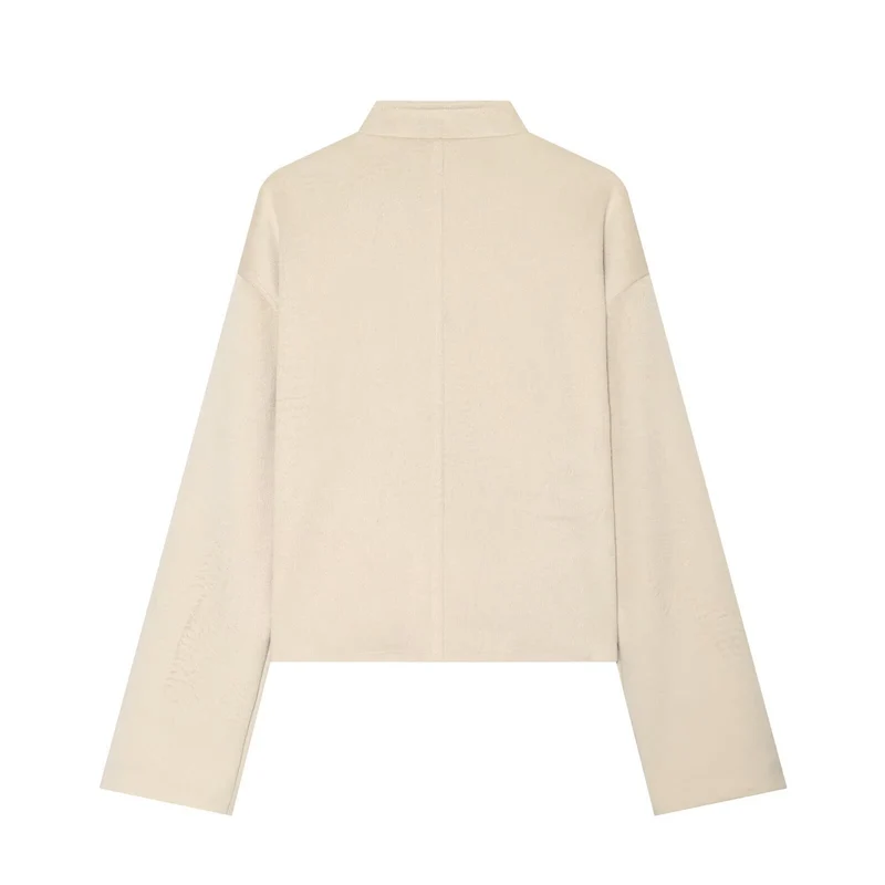 Damen Kurze Teddyjacke mit Mandarinkragen und dekorativen Knotenverschlüssen Drune