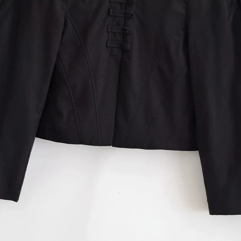 Damen Kurze Taillierte Blousonjacke mit Stehkragen, dekorativen Schlaufen und Teilungsnähten Drune