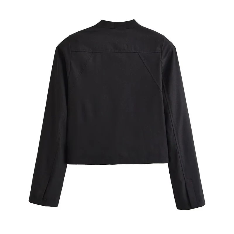 Damen Kurze Taillierte Blousonjacke mit Stehkragen, dekorativen Schlaufen und Teilungsnähten Drune
