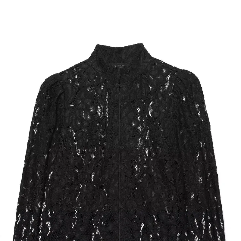 Damen Kurze Spitzenjacke mit Stehkragen und Knopfleiste Drune